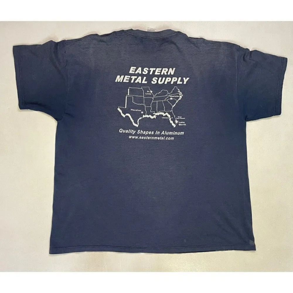 VINTAGE EMS Eastern Metal Supply Graphic Pocket T-shirt Men XXL Blue Faded